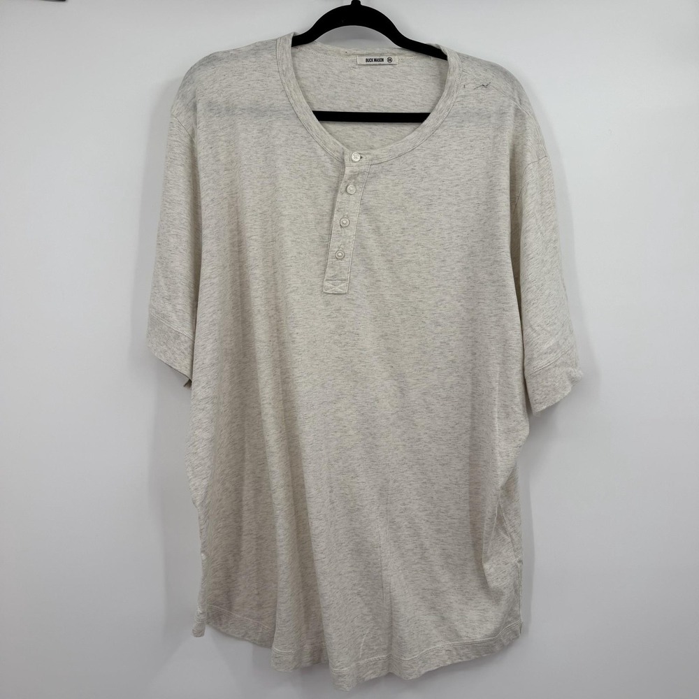Buck Mason Shirt Mens 2XL Beige Henley Short Sleeve Lightweight Cotton